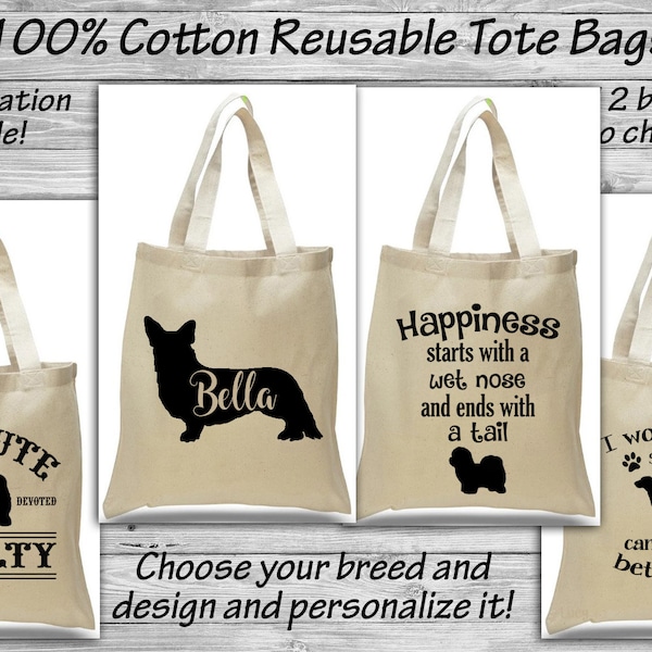 Corgi - Coton de Tulear - Curly Coated Retriever Cotton Tote Bag - Breeder Puppy - Dog Grooming - Reusable Eco-friendly - Ring Trophy Prize