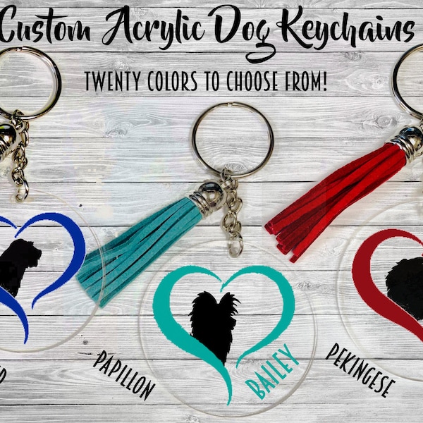 Otterhound - Papillion - Pekingese - Clear Acrylic Keychain Key Chain with Tassel - Dog Gift - Luggage Tag - Backpack Charm - Zipper Charm