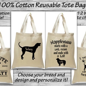 Bloodhound - Bluetick Coonhound - Border Collie - Cotton Tote Bag - Shopping Sack - Dog Grooming - Reusable Eco-friendly - Ring Trophy Gift