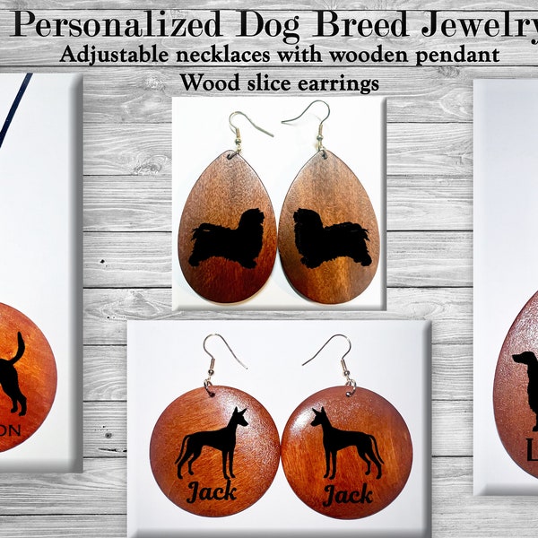 Harrier Havanese Ibizan Hound Irish Setter Personalized Dog Breed Custom Name Necklace and Earrings Jewelry Gift Set Ring Trophy Prize