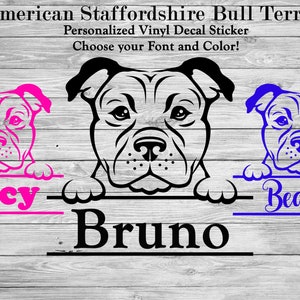 American Staffordshire Bull Terrier Pit Bull Dog Personalized Silhouette Vinyl Decal - Breed Decal-Car Window Decal- Gift-Custom Pet Sticker