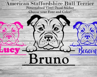 American Staffordshire Bull Terrier Pit Bull Dog Personalized Silhouette Vinyl Decal - Breed Decal-Car Window Decal- Gift-Custom Pet Sticker