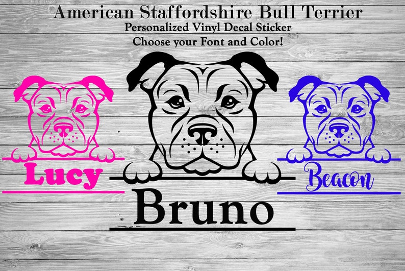 American Staffordshire Bull Terrier Pit Bull Dog Personalized Silhouette Vinyl Decal Breed Decal-Car Window Decal Gift-Custom Pet Sticker image 1