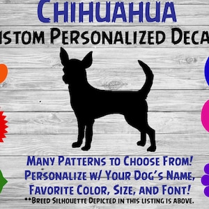 Chihuahua Personalized Dog Silhouette Vinyl Decal - Dog Sticker - Window Decal - Car Sticker – Dog Name Tumbler, Phone Art Custom Name Decal