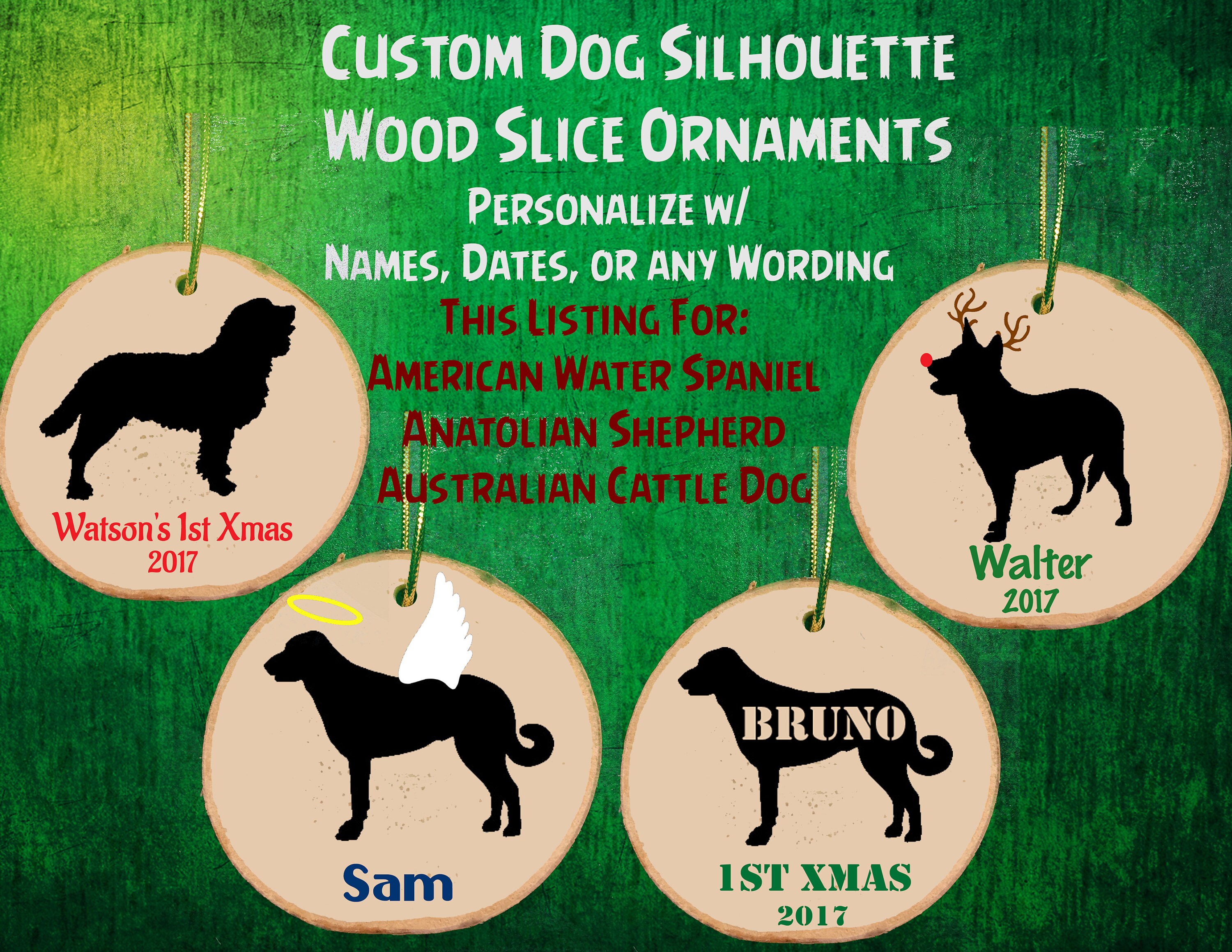 Personalized Dog Silhouette Custom Wood Slice Ornament / Angel | Etsy