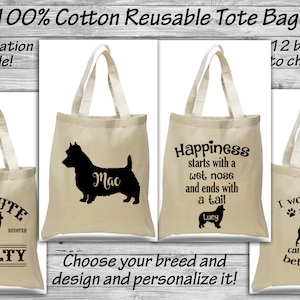 Australian Shepherd - Australian Terrier - Basenji - Cotton Tote Bag - Shopping Sack - Dog Grooming - Reusable Eco-friendly - Dog Grooming