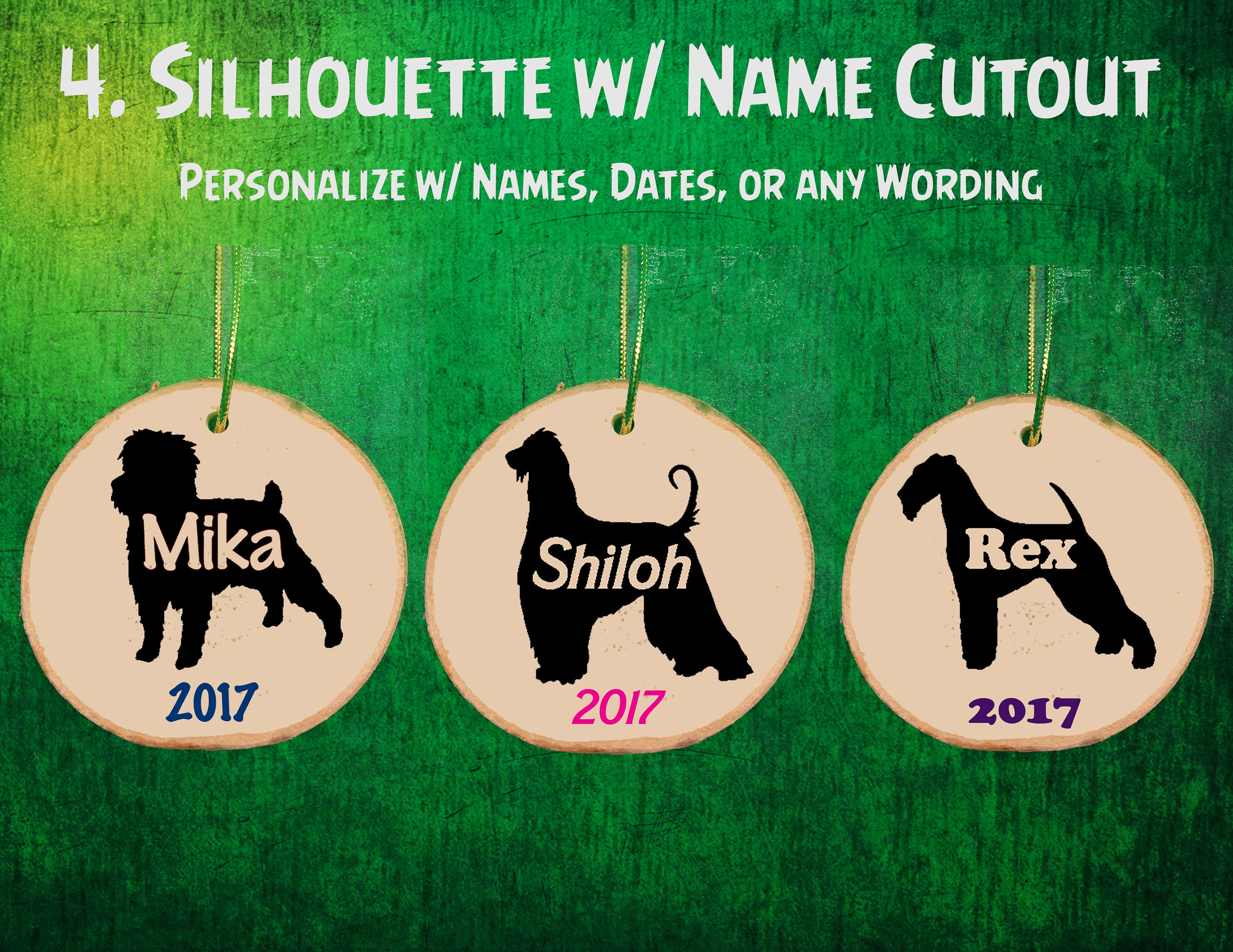 Personalized Dog Silhouette Wood Slice Ornament / Reindeer / | Etsy