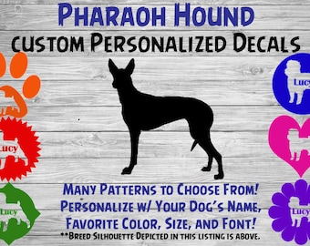 Pharaoh Hound Personalized Dog Silhouette Vinyl Decal - Dog Sticker - Car Decal - Custom Sticker – Dog Name Sticker– For Tumbler, Phone, Car