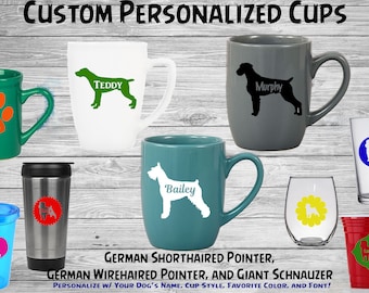 German Shorthaired Pointer - German Wirehaired Pointer - Giant Schnauzer Custom Personalized Name Coffee Cup Tumbler Pint Wine Glass Travel