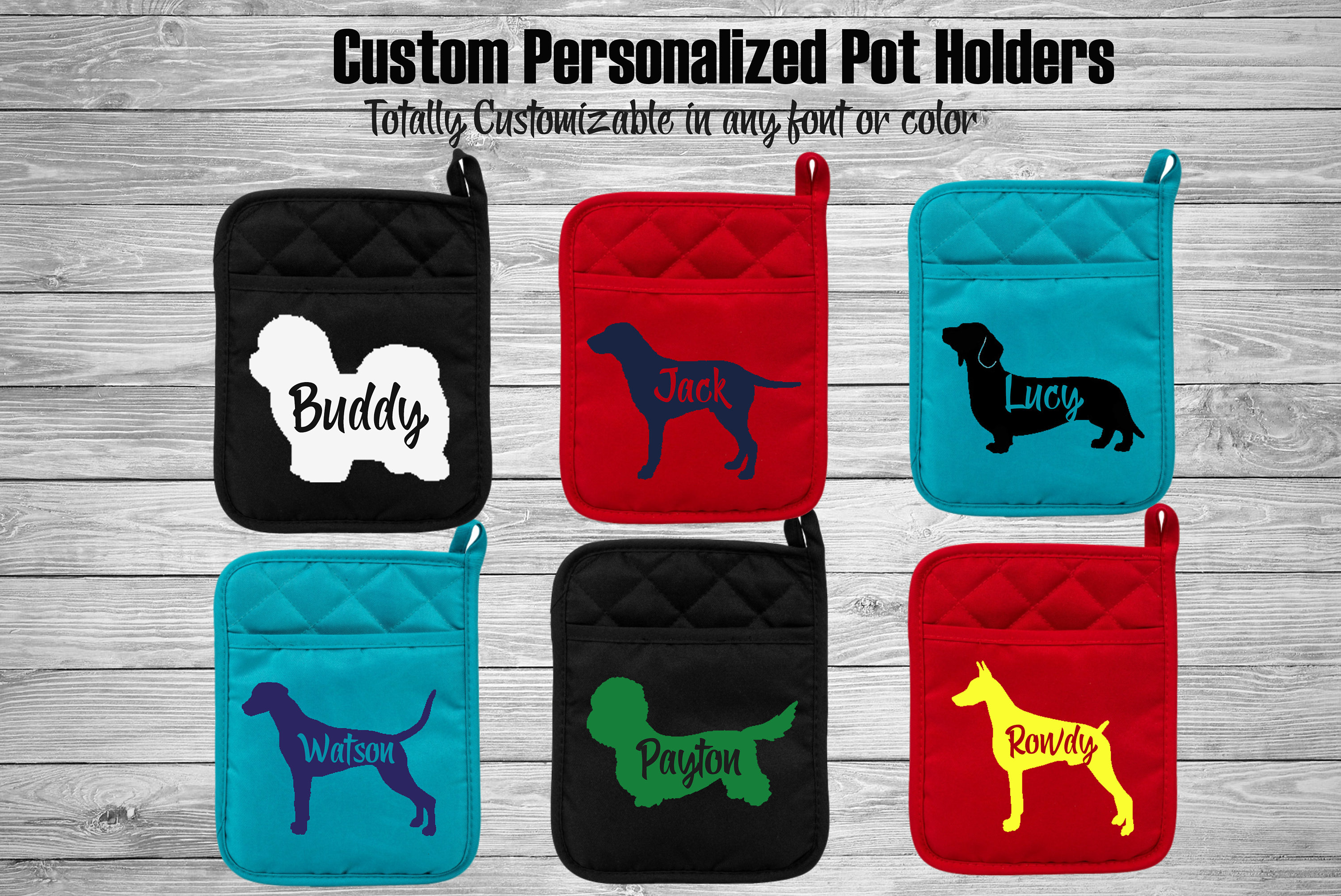 Coton de Tulear Curly Coated Retriever Dachshund Dalmatian Dandie Dinmont Terrier Doberman Pinscher Dog Personalized Pot Holder Oven Mitt