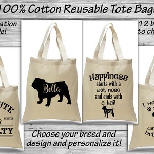 Bull Terrier - Bulldog - Bullmastiff - Cotton Tote Bag - Shopping Sack - Dog Grooming - Reusable Eco-friendly - Ring Trophy Prize - Dog Gift