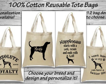 Pharaoh Hound / Plott Hound / Pointer Cotton Tote Bag - Shopping Sack - Dog Grooming Tote - Reusable Eco friendly - Ring Trophy Prize Gift