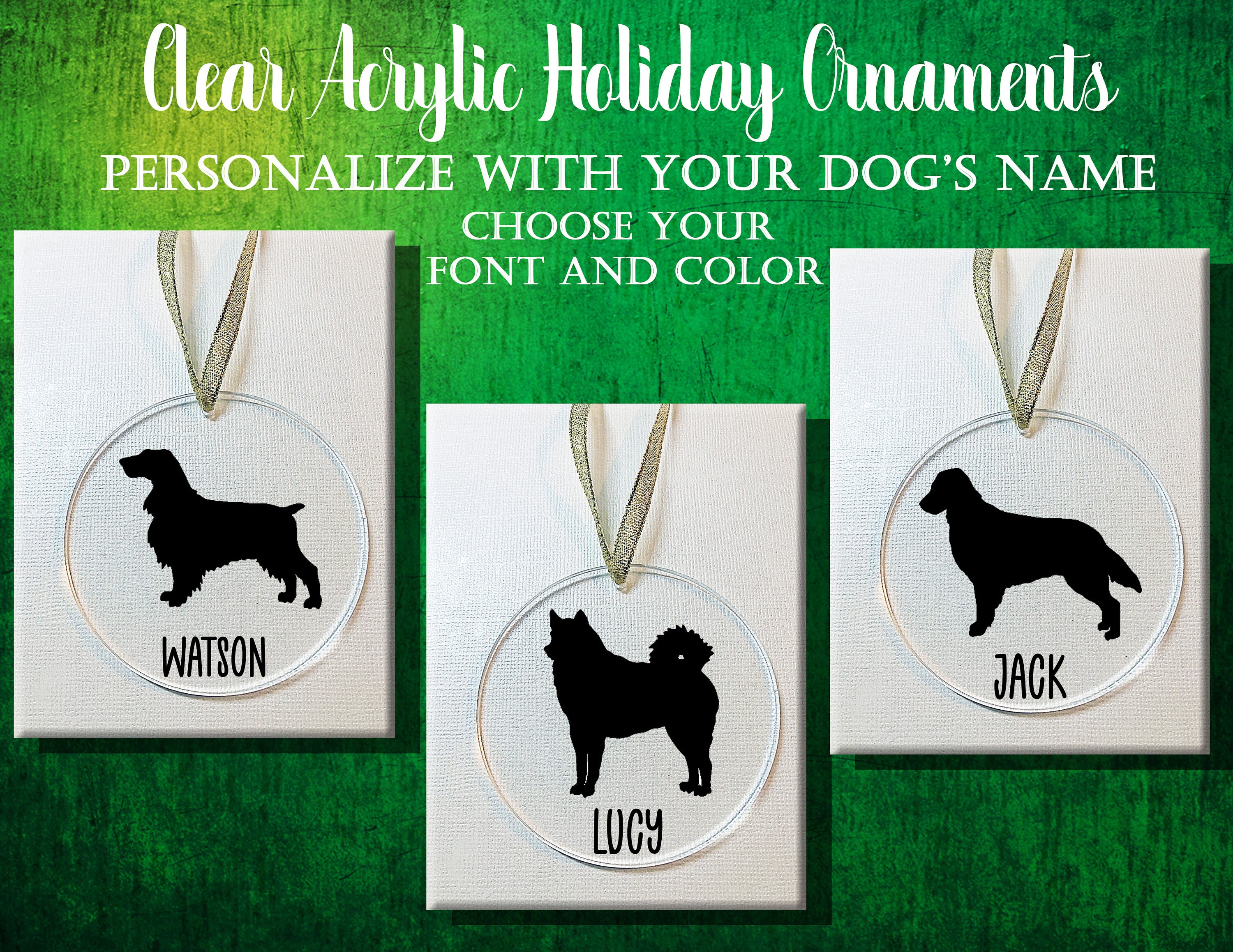 Field Spaniel / Finnish Spitz / Flat Coated Retriever Custom Personalized Dog Clear Acrylic Tree Ornament / Holiday Christmas Gift Decor