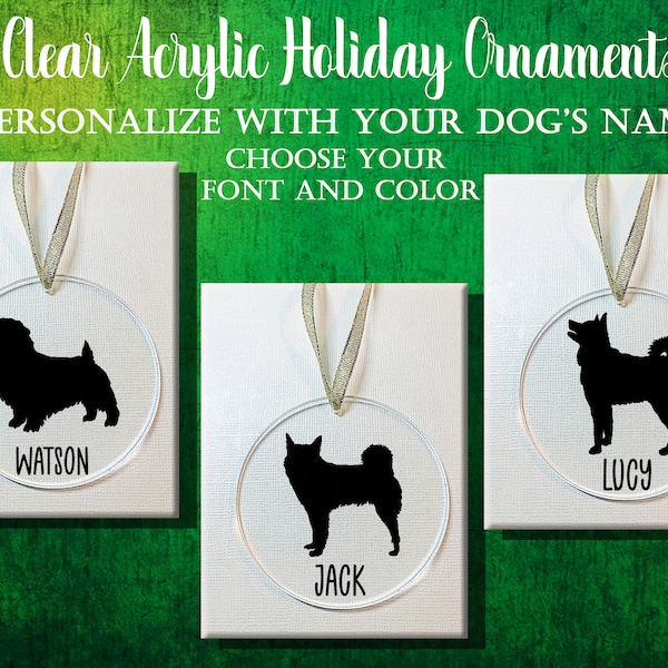 Norfolk Terrier / Norwegian Buhund / Norwegian Elkhound Custom Personalized Dog Clear Acrylic Tree Ornament / Holiday Christmas Gift Decor