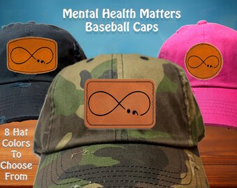 Continue Semi Colon Mental Health Matters Awareness Distressed Baseball Cap Hat Engraved Faux Leather Patch Suicide Tomorrow Needs You