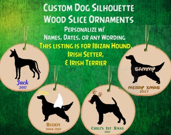 Personalisiertes Hunde Holzscheiben Ornament / Engel / Rentier / Gedenkstein / Weihnachtsgeschenk Dekor / Ibizan Hound / Irish Setter / Irish Terrier