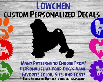 Lowchen Personalized Dog Silhouette Vinyl Decal - Dog Sticker - Window Car Sticker – Yeti Tumbler, Phone - Custom Dog Name Decal