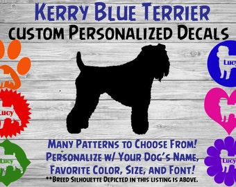 Kerry Blue Terrier Personalized Dog Silhouette Vinyl Decal - Dog Sticker - Window Car Sticker – Yeti Tumbler, Phone - Custom Dog Name Decal