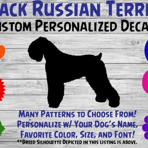 Black Russian Terrier Personalized Dog Silhouette Vinyl Decal - Dog Sticker - Window Decal - Car Sticker – Dog Name Tumbler – Custom Decal