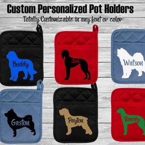 Saint Bernard - Saluki - Samoyed - Schipperke - Schnauzer - Scottish Deerhound Custom Dog Pot Holder - Oven Mitt Breeder Gift Ring Trophy