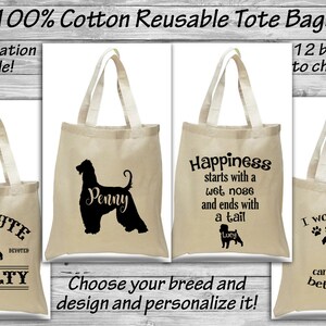 Affenpinscher - Afghan Hound - Airedale Terrier - Cotton Tote Bag - Shopping Bag - Environmentally Friendly - Dog Grooming Sack - Reusable