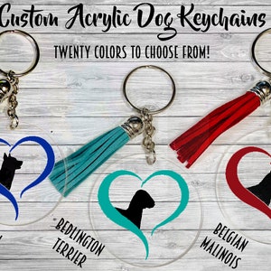 Beauceron - Bedlington Terrier - Belgian Malinois Clear Acrylic Keychain w/ Tassel - Dog Gift - Luggage Tag - Backpack Charm - Zipper Charm