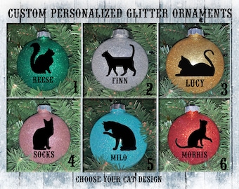 Cat / Kitten / Kitty / Persian / Tabby / Siamese Custom Personalized Plastic Glitter Tree Ornament / Names / Christmas Gift - Pet Tree Decor