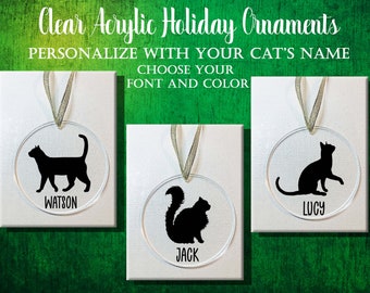 Cat / Kitten / Kitty / Persian / Tabby / Siamese Custom Personalized Clear Acrylic Tree Ornament / Holiday Christmas Gift Decor