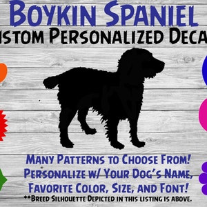 Boykin Spaniel Personalized Dog Silhouette Vinyl Decal - Dog Sticker - Window Decal - Car Sticker – Dog Name Tumbler, Phone Art Custom Decal