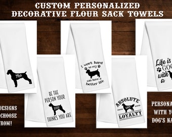 German Wirehaired Pointer  Giant Schnauzer  Glen of Imaal Terrier  Golden Retriever  Gordon Setter Personalized Flour Sack Kitchen Tea Towel