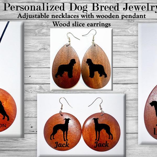 Irish Terrier Irish Water Spaniel Irish Wolfhound Italian Greyhound Personalized Dog Name Necklace and Earrings Jewelry Gift Set Ring Trophy