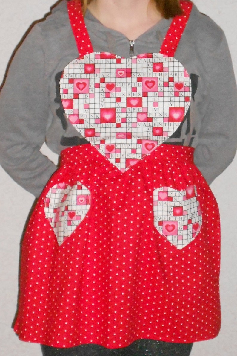 Child's Valentine's Day Crossword Apron matching adult apron also available image 1