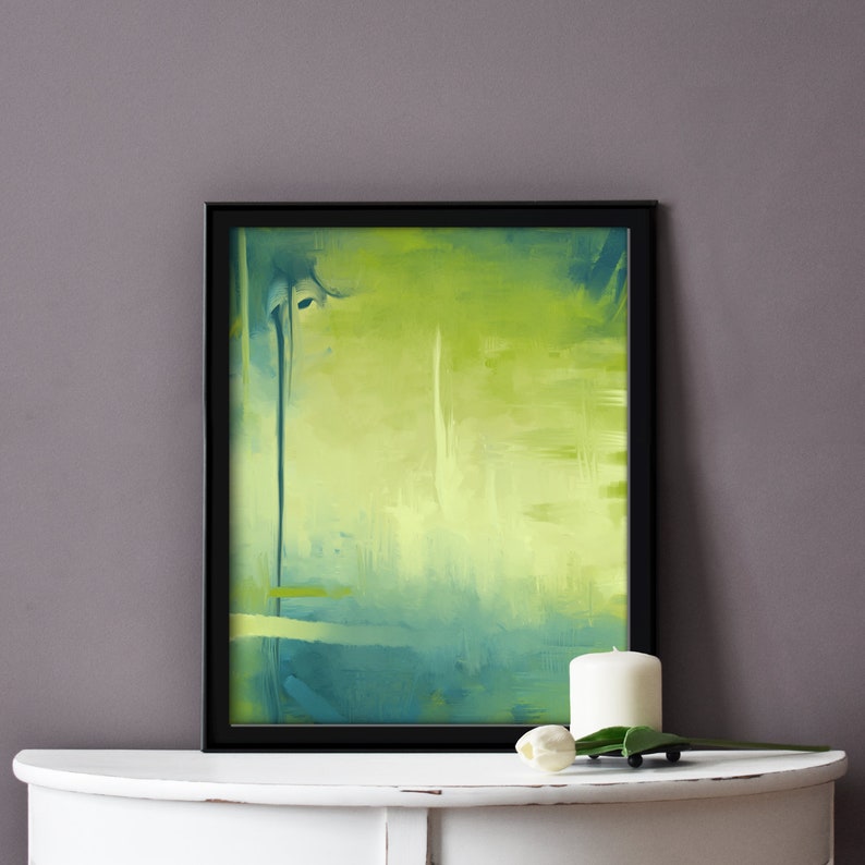 Teal Abstract Printable Yellow Wall Art Modern Green Etsy