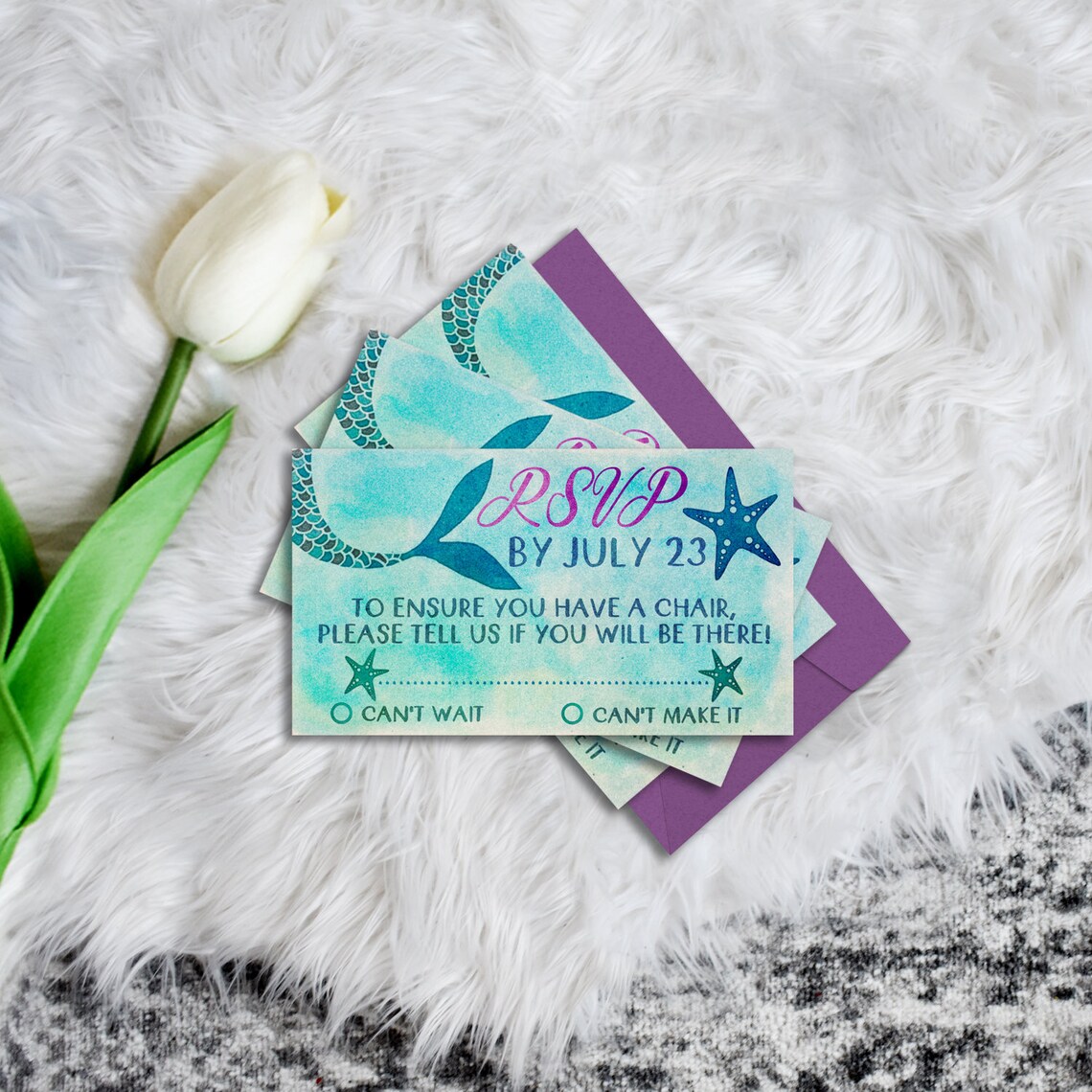 Mermaid RSVP Card Template Editable Party RSVP Mermaid | Etsy