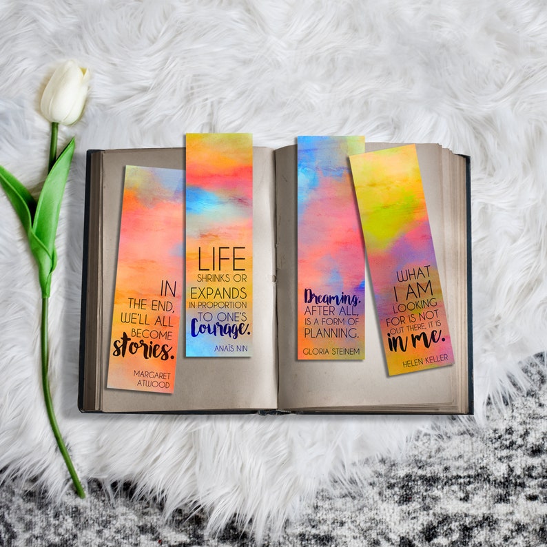 printable rainbow bookmark set feminist inspirational quote etsy
