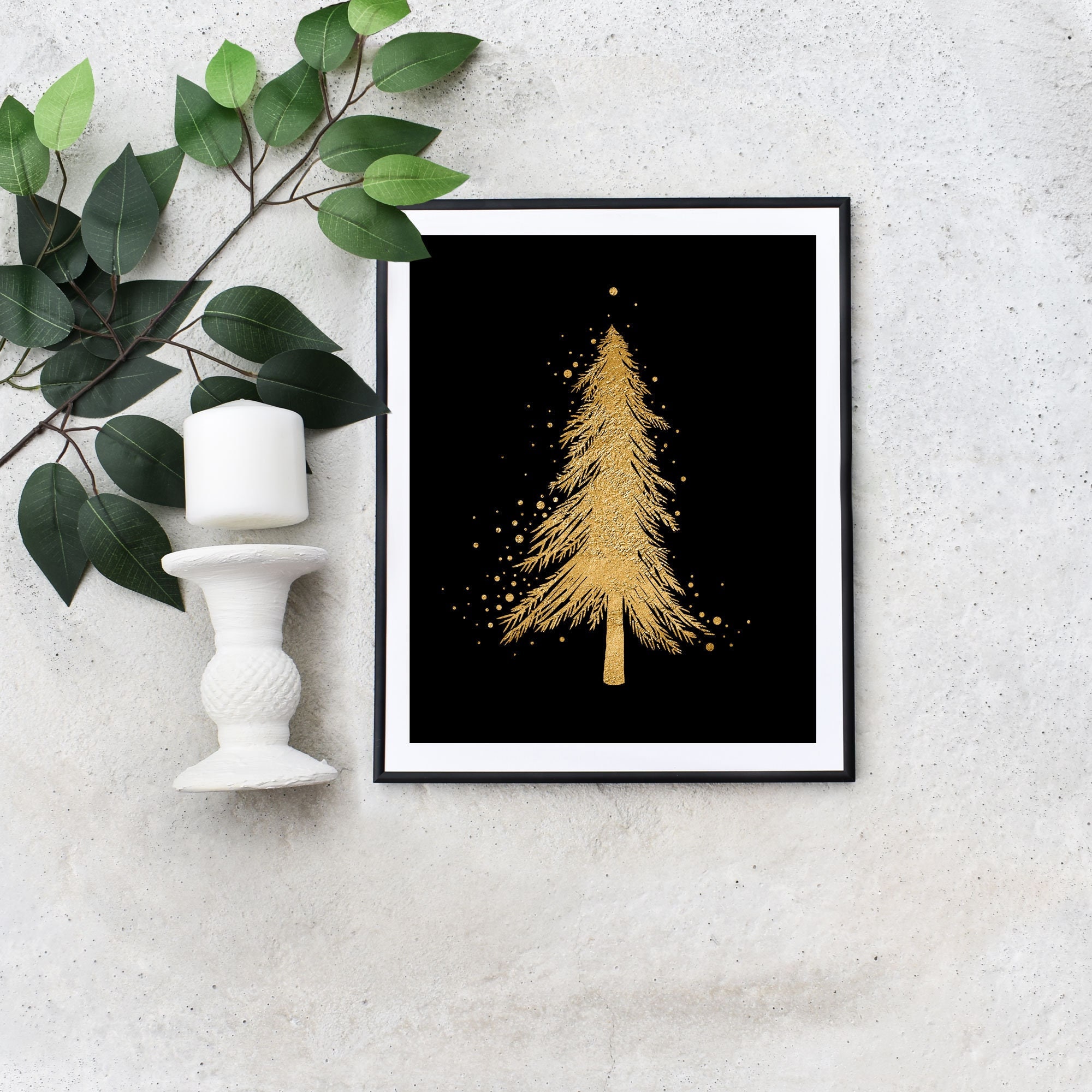 Printable Black and Gold Christmas Tree Art Gold Holiday - Etsy