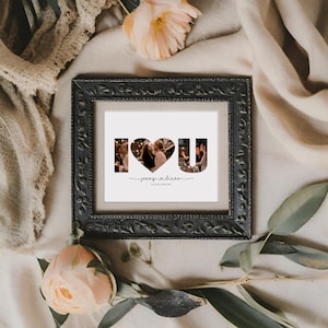 Editable I Heart U Photo Collage Template | DIY Custom I Love You Keepsake Art for Couple | Last Minute Personalized Anniversary Gift