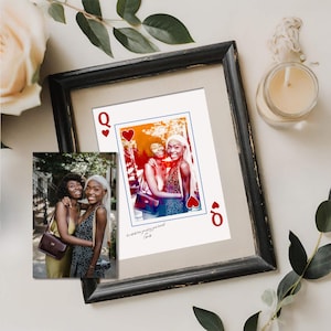 Bearbeitbare Herzkönigin Porträt Vorlage | DIY benutzerdefinierte Spielkarten Wandkunst für Sie | Last Minute personalisiertes Fotogeschenk für Bestie
