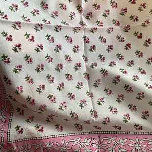 Exclusive Extra Large Pink Flowers Print Square Bordered Block Printed Kerchiefs