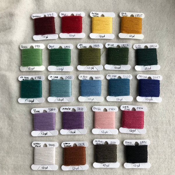 22 Colors Sampler of Wool Embroidery Thread Suitable for Fine Crewel--12 yds each single ply