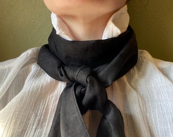 Fine Black Linen Men's Historical Cravat Neck Wrap Stock Ascot 18th Century Style