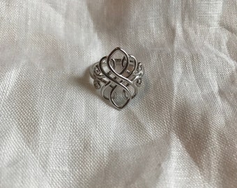 Historical Style Sterling Silver Large Open  Filigree Scroll Ring