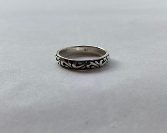 Historical Style Sterling Heavy Scroll Posy Promise Stacking Ring