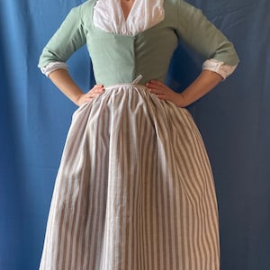 Ladies Colored and Patterned Fine Linen Half Apron 18th Century Colonial Historical Style