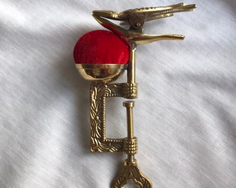 Brass Sewing Bird Hand Stitching Aide Antique Style