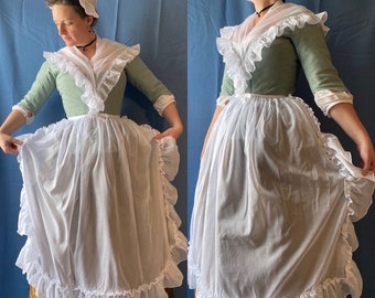 Ladies Fine Cotton Voile Ruffled Half Apron 18th Century Colonial Historical Style