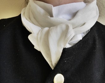Fine White Linen Men's Historical Cravat Neck Wrap Stock Ascot 18th Century Style
