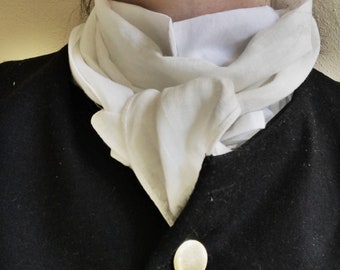 Fine White Linen Men&#39;s Historical Cravat Neck Wrap Stock Ascot 18th Century Style