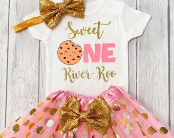 Cookie Birthday Outfit, Baby Girl 1st Birthday Outfit, Sweet One, First Birthday, Personalized 1st Birthday Tutu Outfit