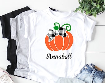 Girls Pumpkin Shirt Personalized Toddler Girls thanksgiving shirt Baby Girl Pumpkin Patch shirt Pumpkin with Bow Thanksgiving Shirt Fall cl